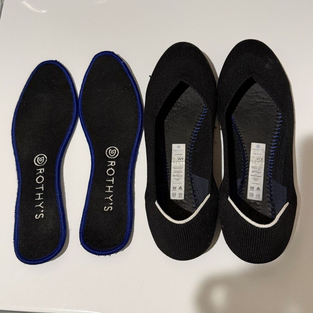 Rothy’s Women's The Flat Round Toe Black Ballet Knit Slip On Shoe Size 9